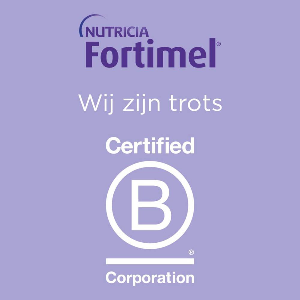Fortimel logo. Gecertificeerd B Corporation logo.