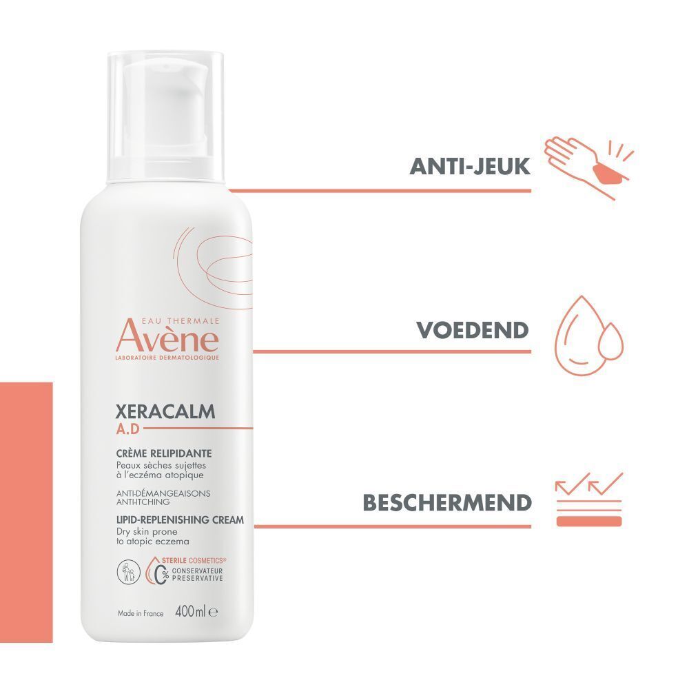 Fles Avene Xeracalm A.D. Tekst: Anti-jeuk, voedend, beschermend.