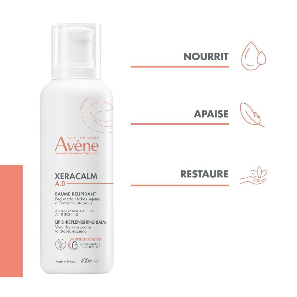 Avène Xeracalm A.D. Baume. Caractéristiques : Nourrit, apaise, restaure.