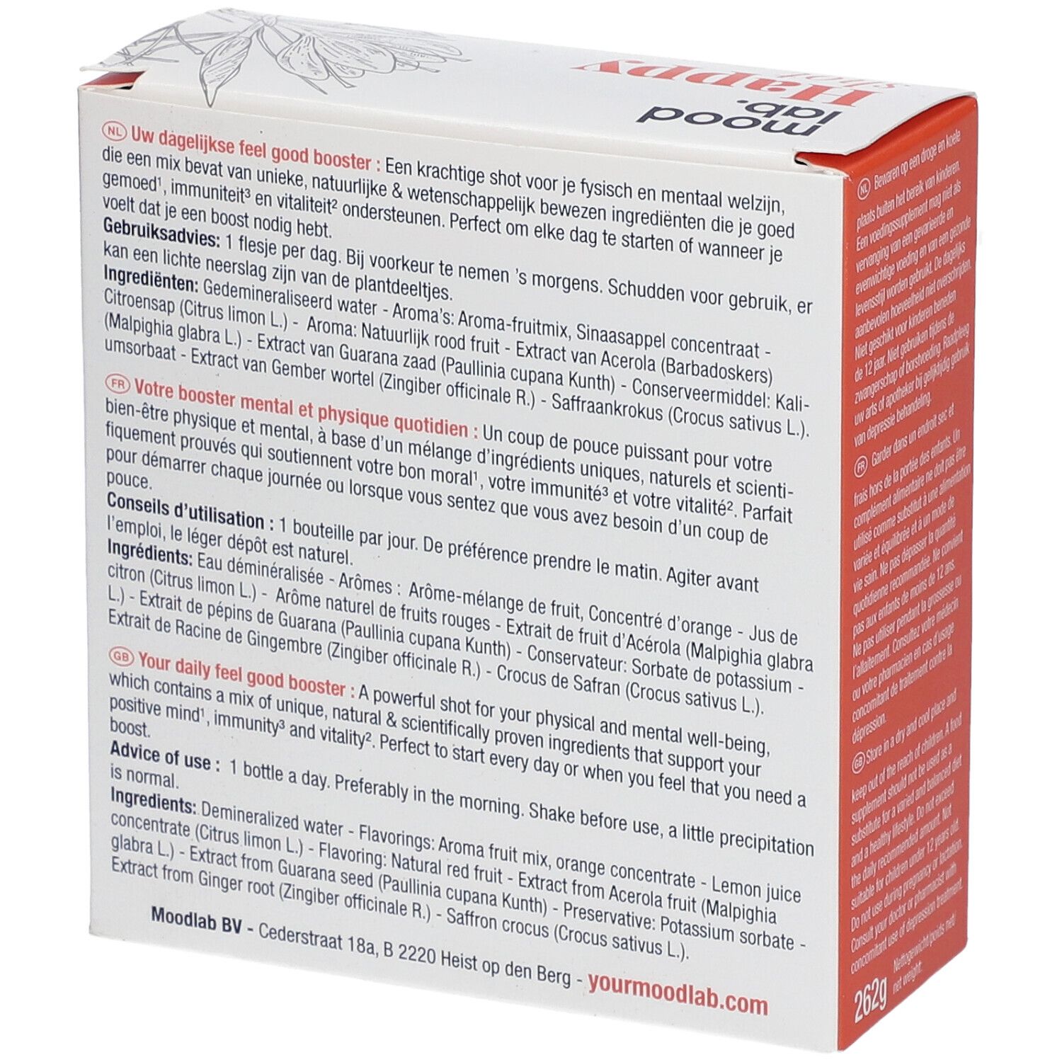 Rückseite der Verpackung mit Inhaltsangaben und Anwendungshinweisen. Enthält 10 Fläschchen.