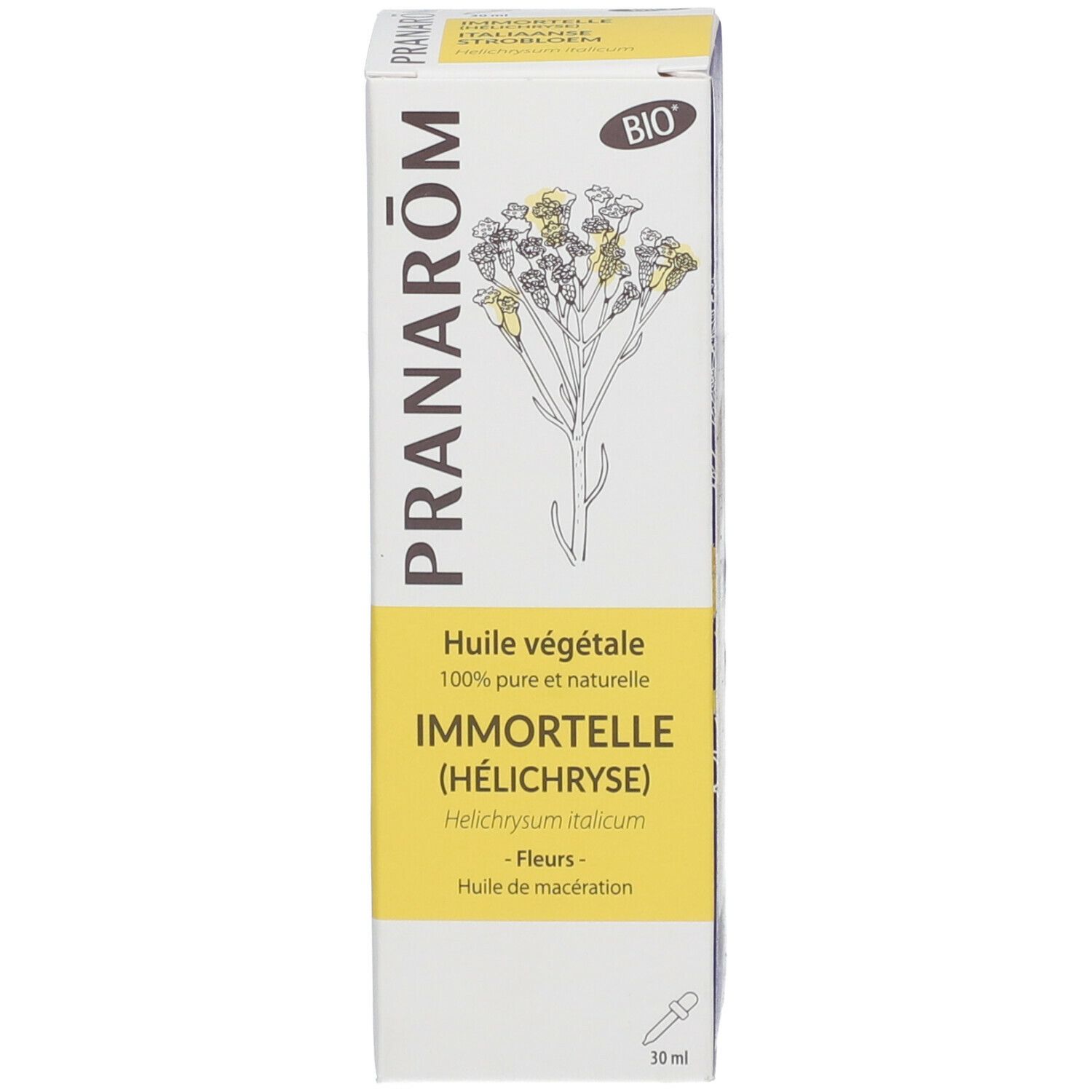 Produktverpackung. Karton mit Produktnamen, Marke und Inhaltsangaben. BIO-Siegel und Tropfensymbol.