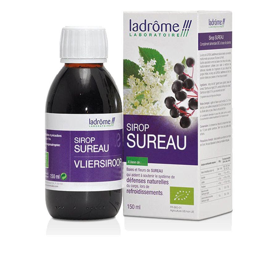 Bouteille et emballage du produit. Bouteille avec bouchon blanc et étiquette. Emballage avec nom et marque du produit.