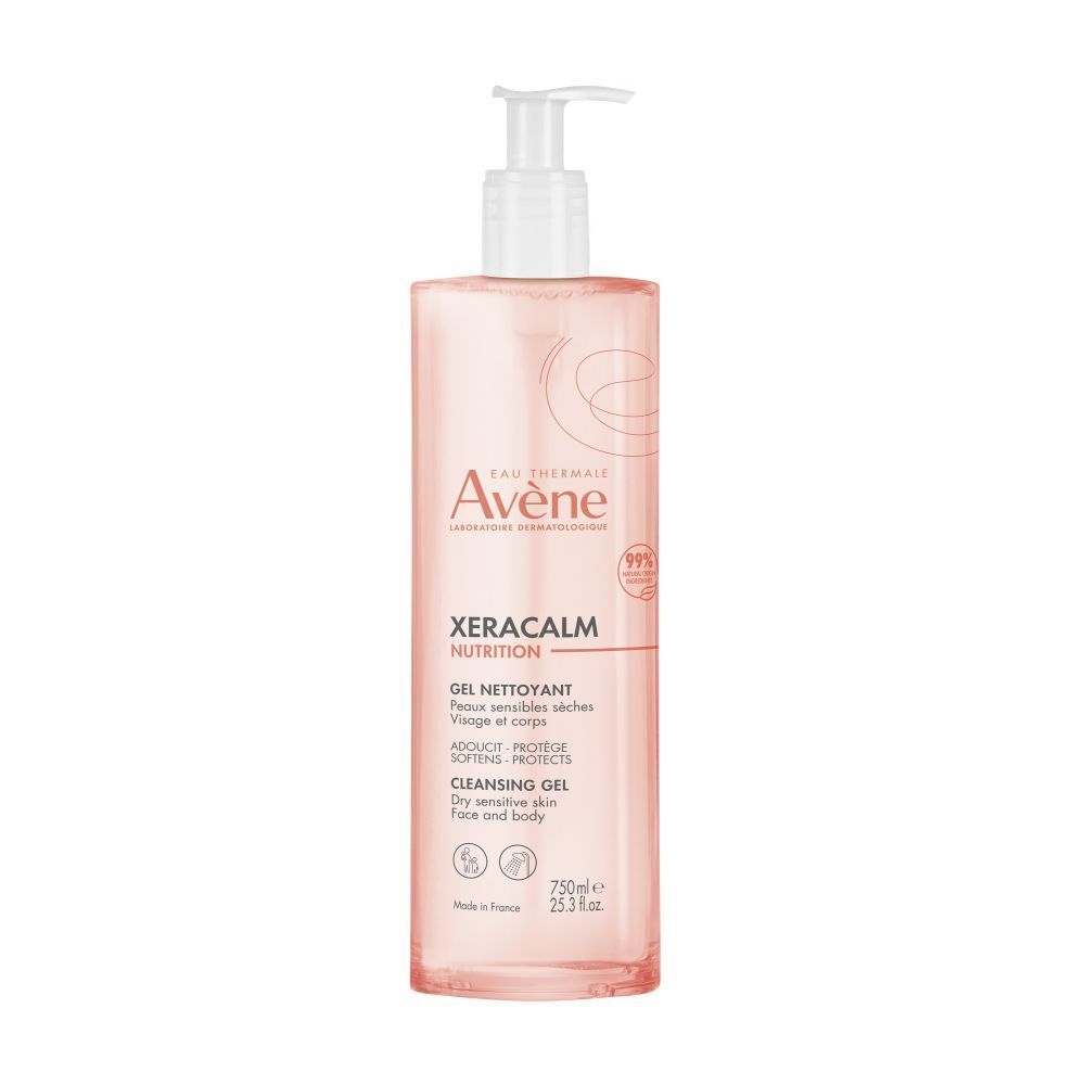 Avène XeraCalm Nutrition Reinigungs-Gel in einer 750ml Flasche mit Pumpspender.