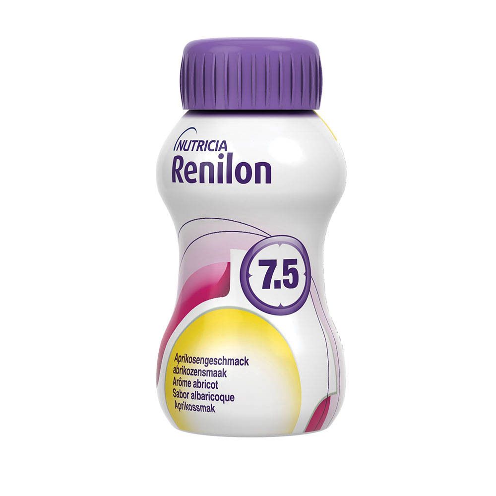 Bouteille unique Renilon 7.5. Inscription : Nutricia, goût abricot, 7.5.