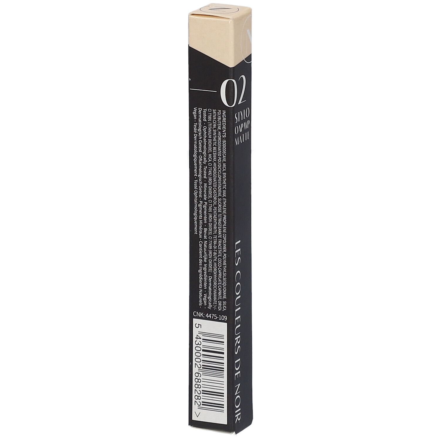 Verpackung für einen matten Augenstift, Nummer 02, Marke 'Les Couleurs de Noir'.