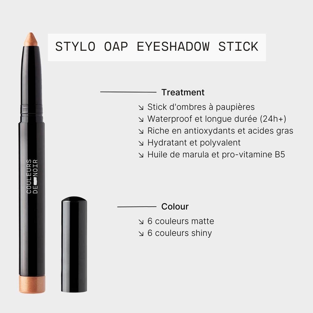 Crayon fard à paupières avec informations sur le produit. LES COULEURS DE NOIR.