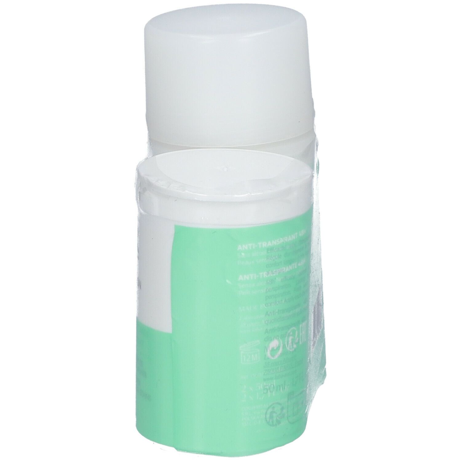 Deux roll-on blancs avec emballage vert. Inscription : SVR, Spirial. Emballé.