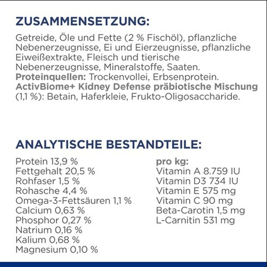 Hill's PRESCRIPTION DIET k/d Nierenpflege Chien. Composition et constituants analytiques. Texte.