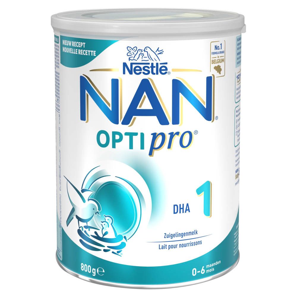 Nestlé NAN OptiPro 1-blik. Vooraanzicht. Met DHA. Voor 0-6 maanden.