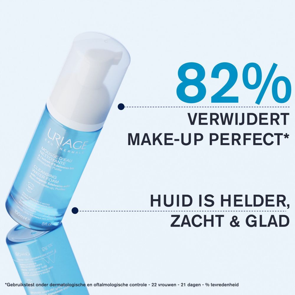 Productafbeelding met tekst. 82% verwijdert make-up perfect. Reinigt, verzacht en maakt de huid glad.