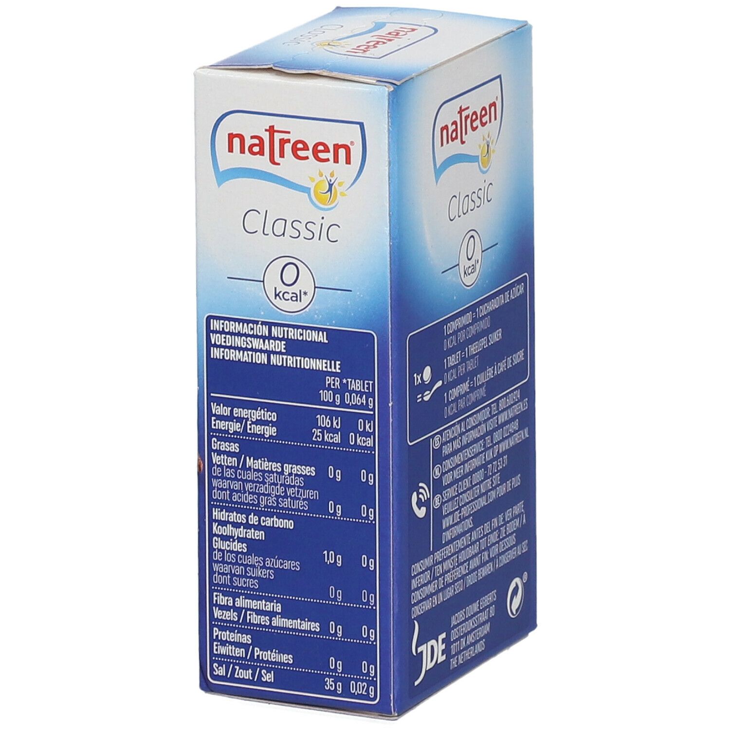 Rückseite der natreen® Classic Verpackung. Aufdruck: Classic, 0 kcal. Nährwertangaben pro 100g sind sichtbar.
