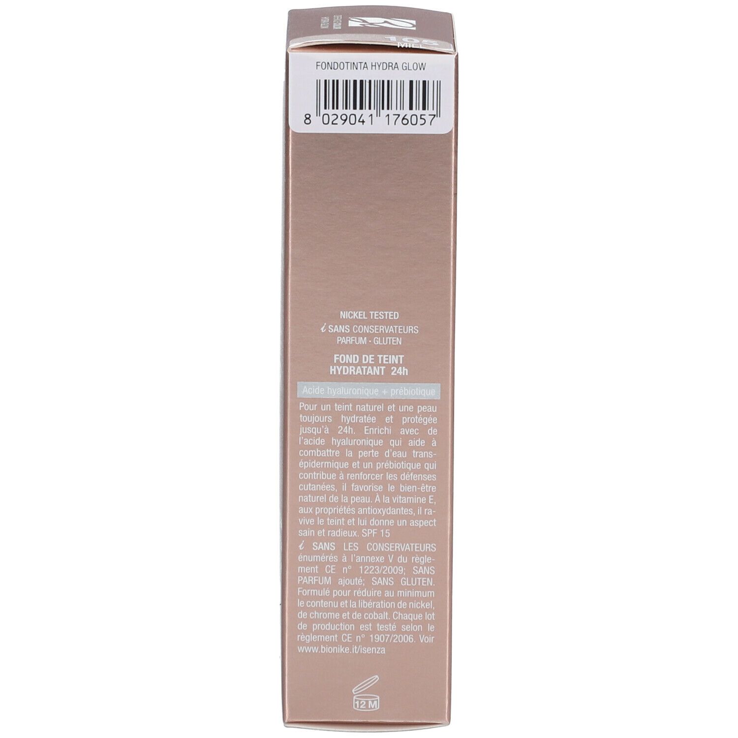 Seite der Schachtel. Barcode und weitere Produktinformationen. Logo und Zertifizierungen.