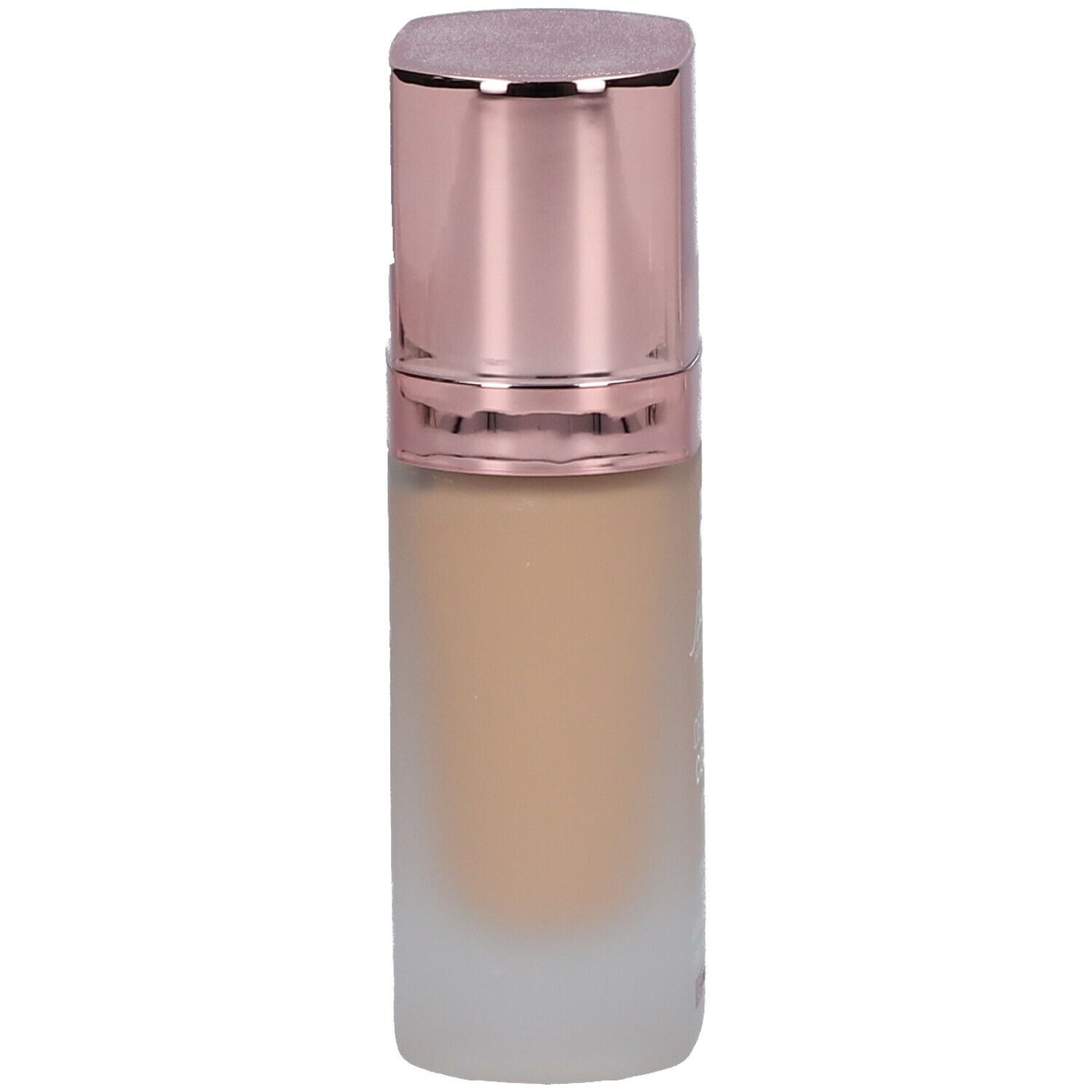 Foundationflesje met roze gouden dop. Opschrift onleesbaar. Beige product.