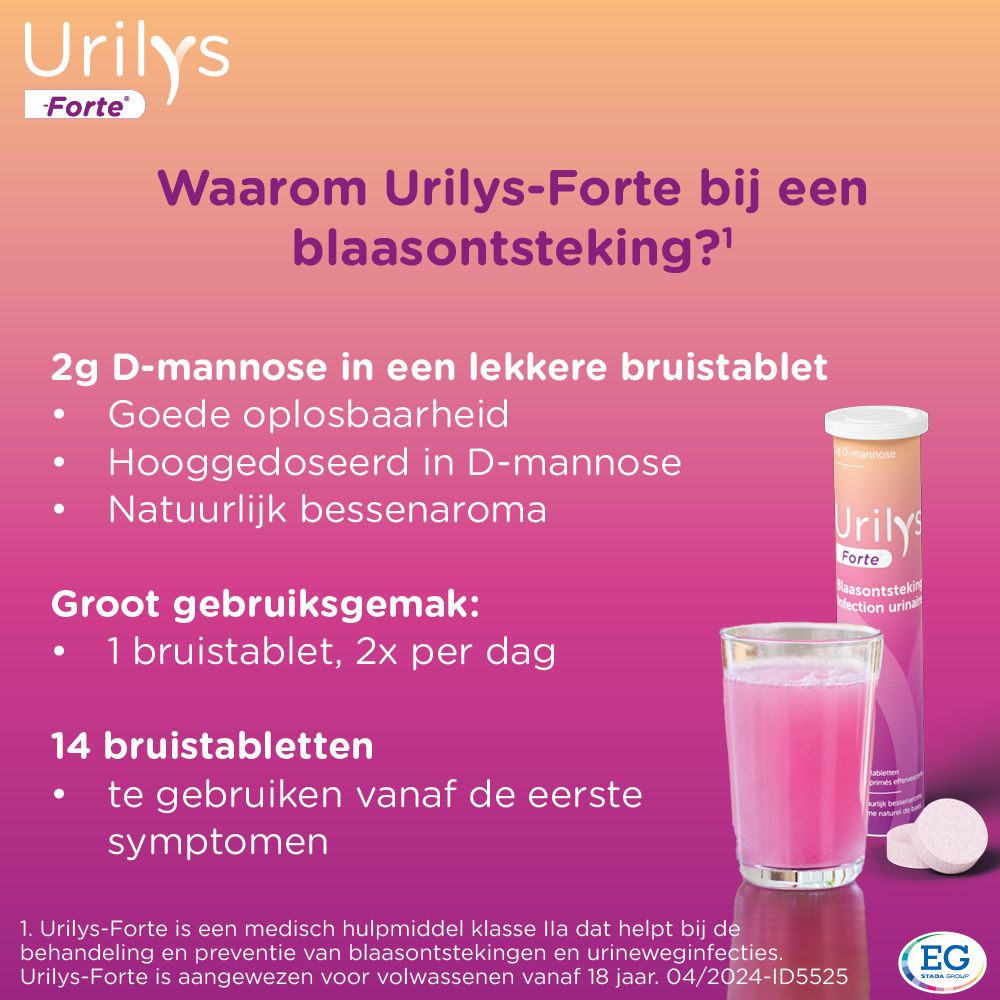 Grafiek met info over Urilys-Forte. Illustratie van de werking.