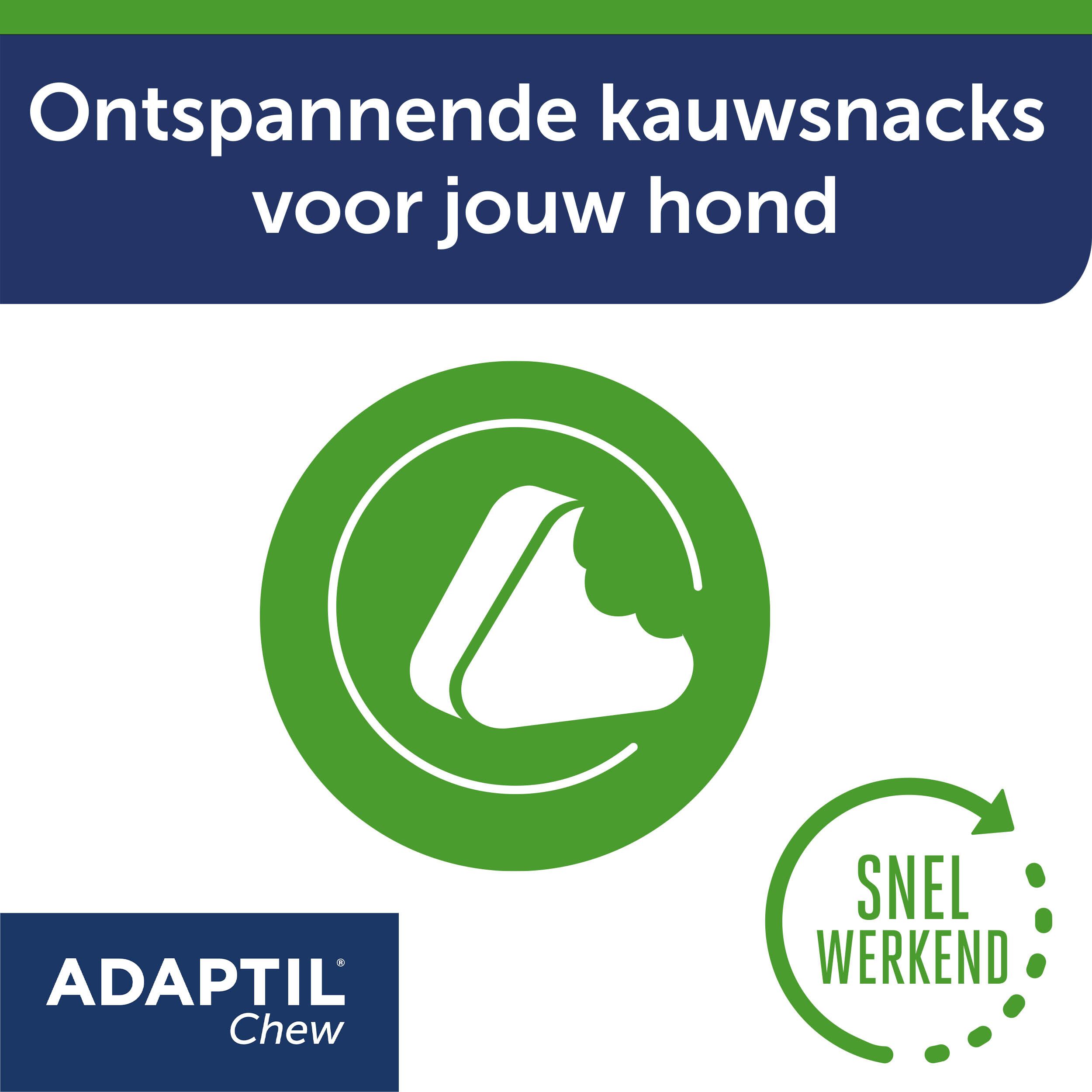 Adaptil Chew. Snelle werking. Tekst: Adaptil Chew. 30 minuten.