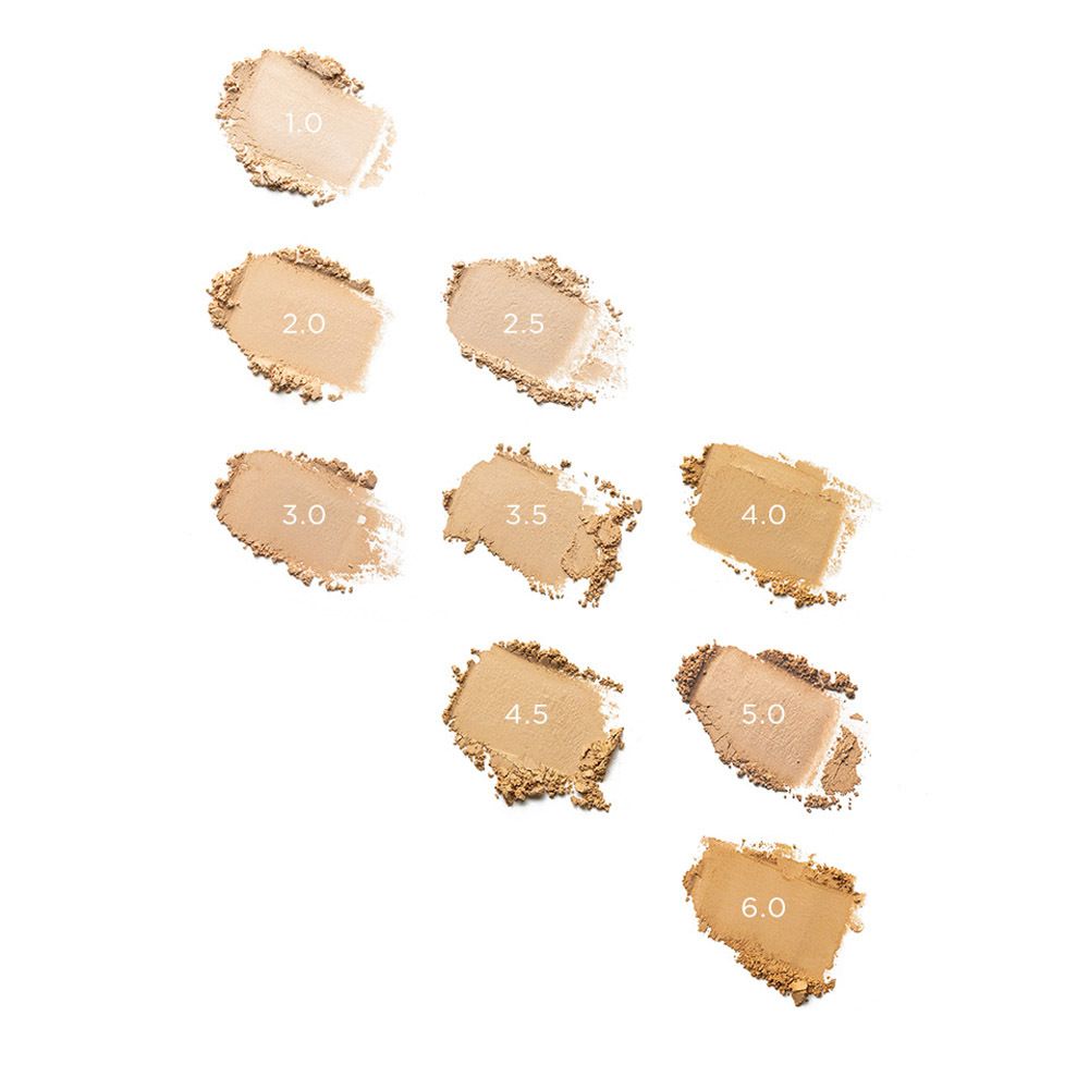 Échantillons de différentes couleurs de poudre sur fond blanc. Étiquetés avec des numéros.