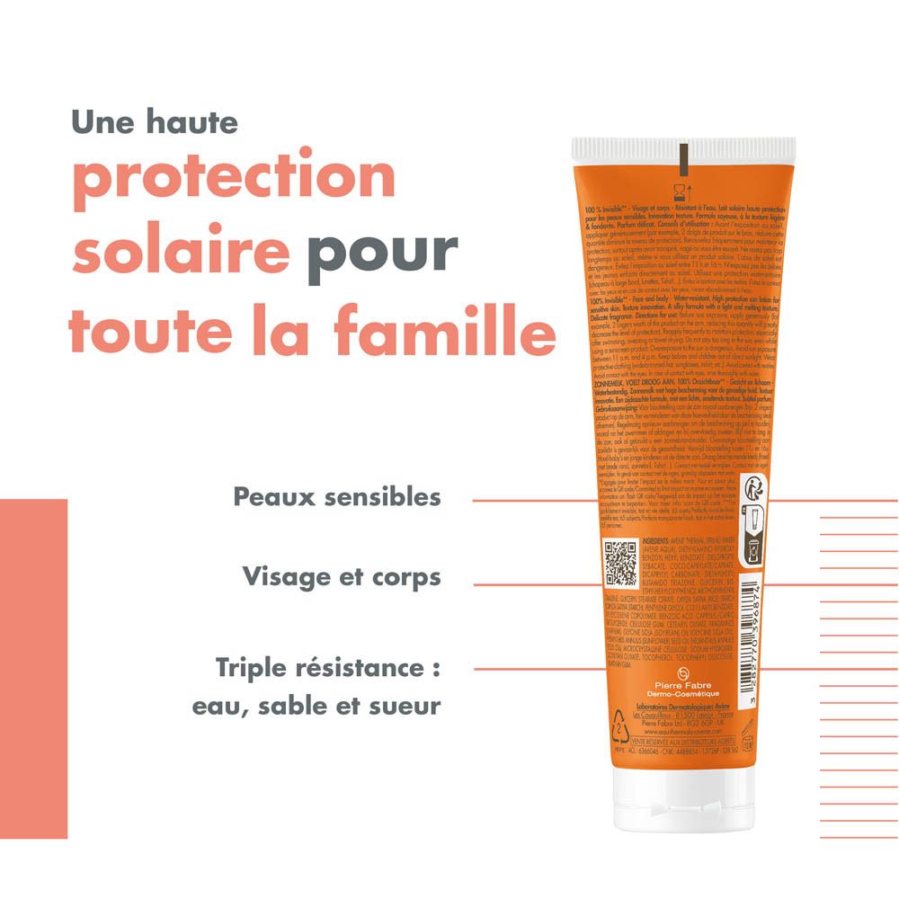 Dos du tube de crème solaire. Haute protection solaire pour toute la famille. Visage et corps.