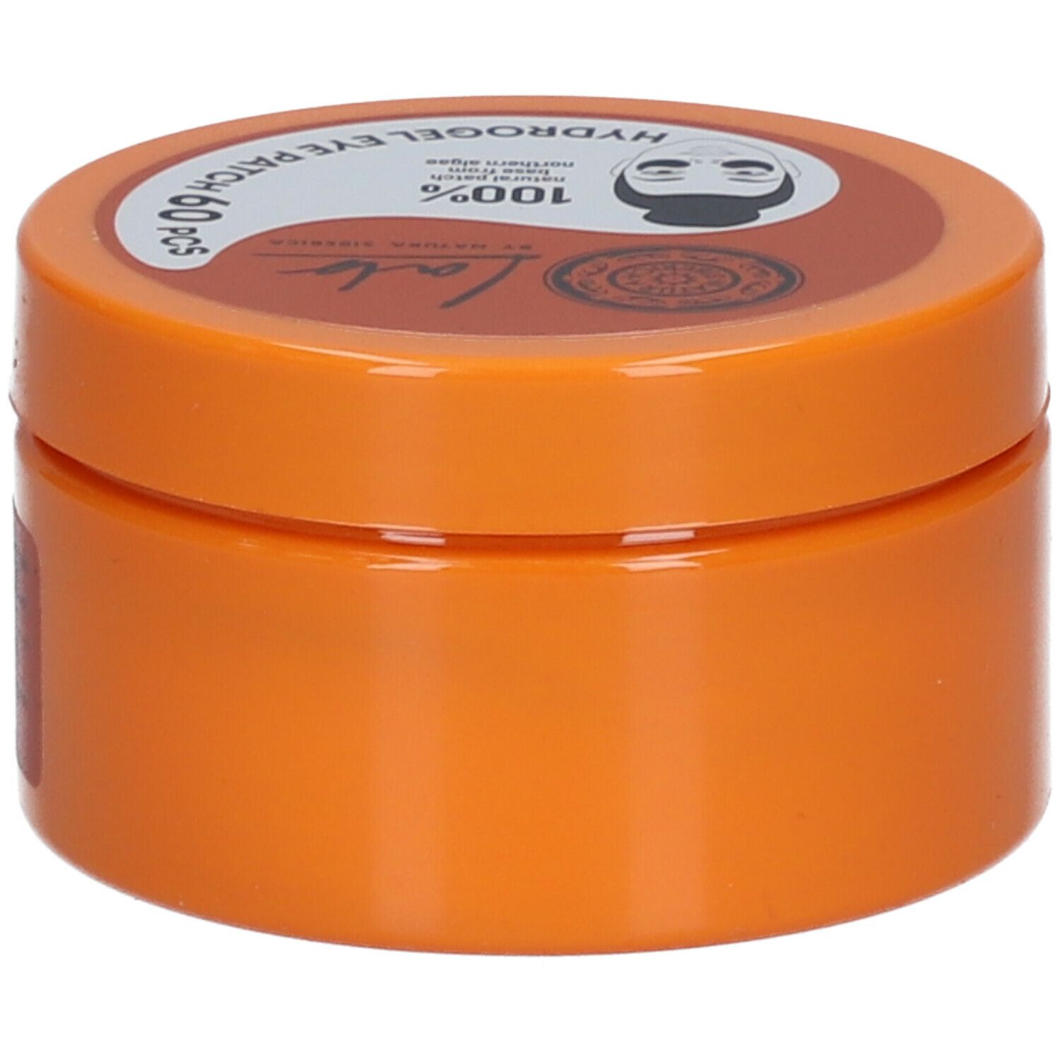 Orangefarbener Tiegel. Aufschrift 'Lab by Natura Siberica'. Text: 'Hydrogel Eye Patch 60 pcs'.