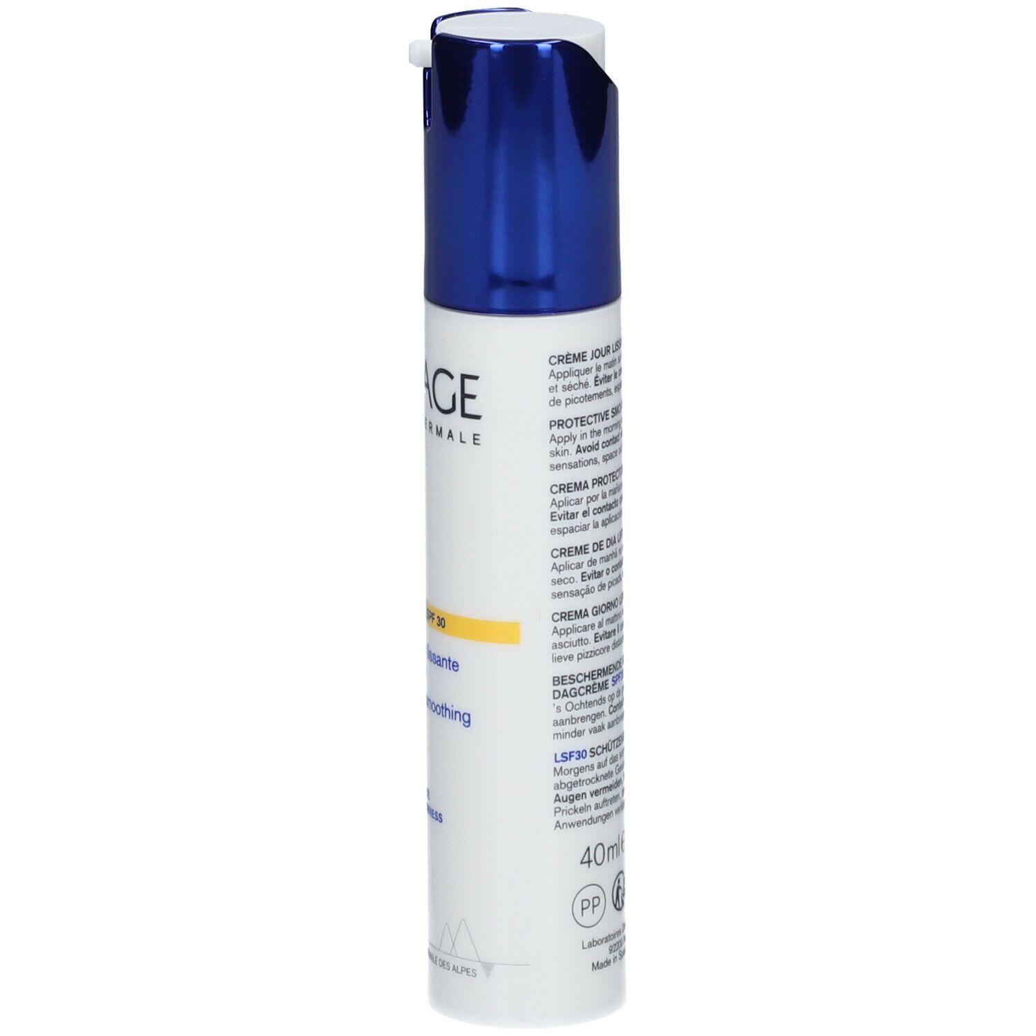 Rückseite der Tube mit Produktinformationen. Uriage Age Lift Tagescreme.