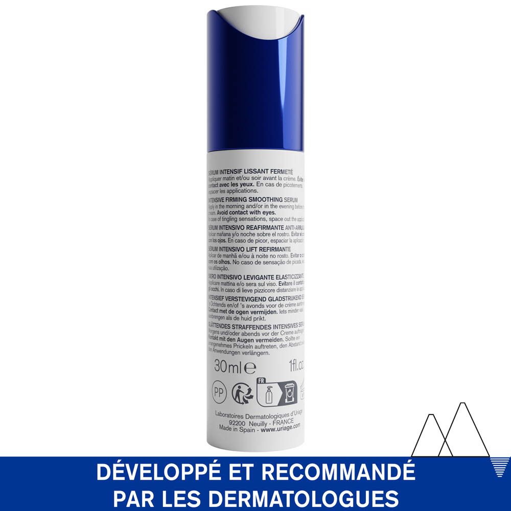 Sérum Uriage Age Lift et emballage. Nom du produit et texte. Avec Rétinol, Acide Hyaluronique, AHA.