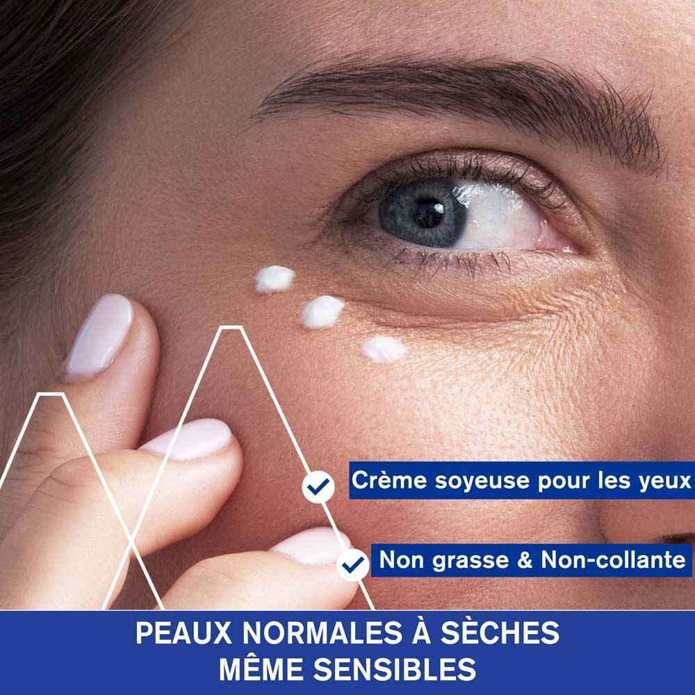 Uriage Age Lift soin lissant regard. Arrière du flacon avec texte. Bleu et blanc.