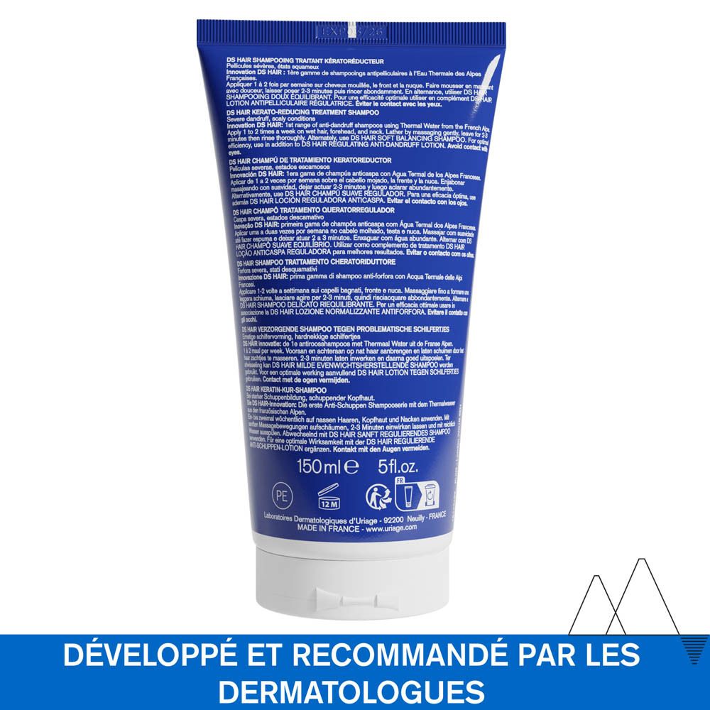 Dos du tube bleu. Texte multilingue. Contenance: 150ml, 5 fl.oz.