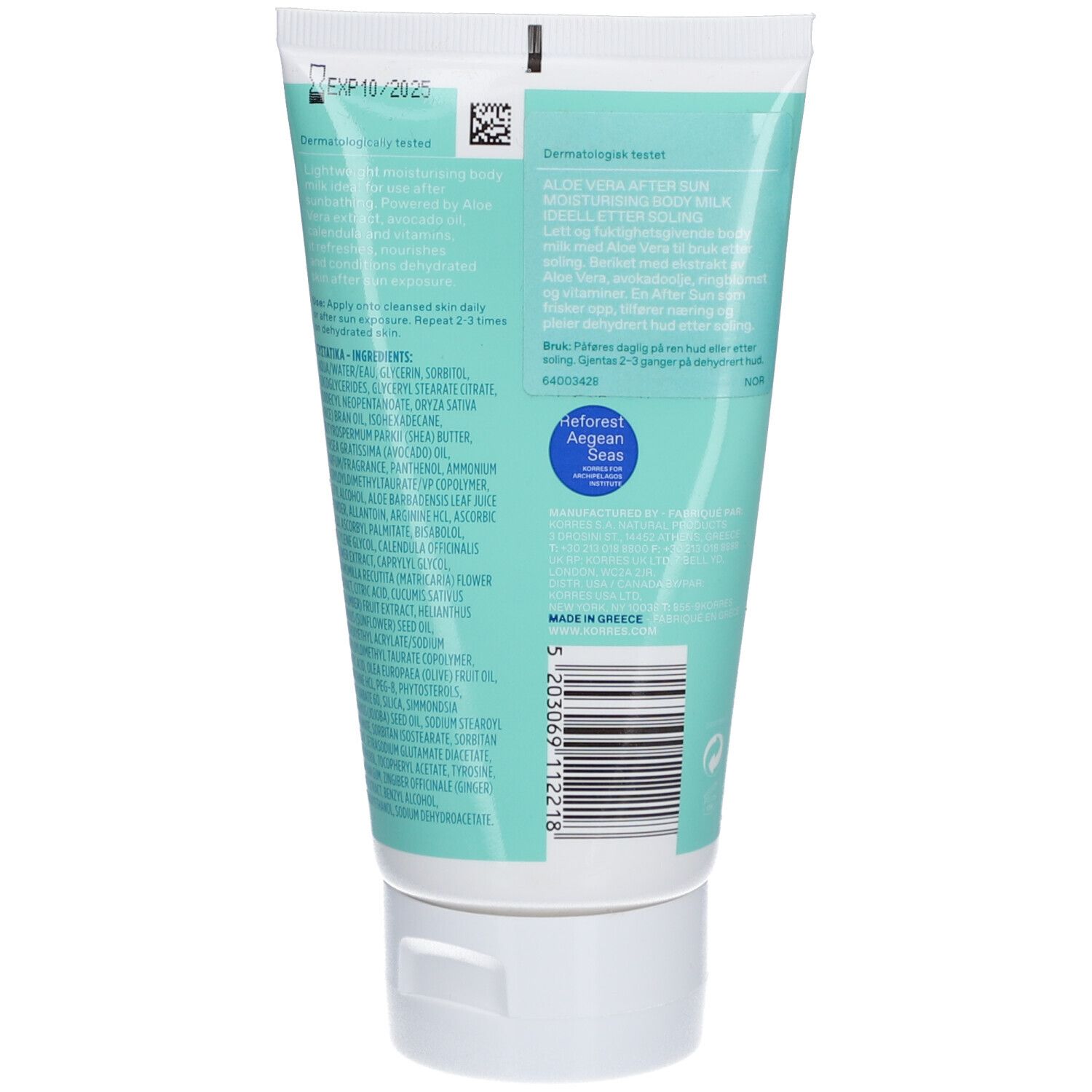 Korres Aloe Vera feuchtigkeitsspendende Bodylotion nach dem Sonnen 150 ml