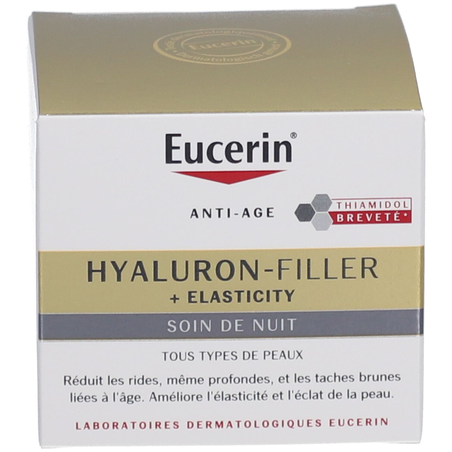 Verpackung mit Aufschrift: Eucerin ANTI-AGE HYALURON-FILLER + ELASTICITY.