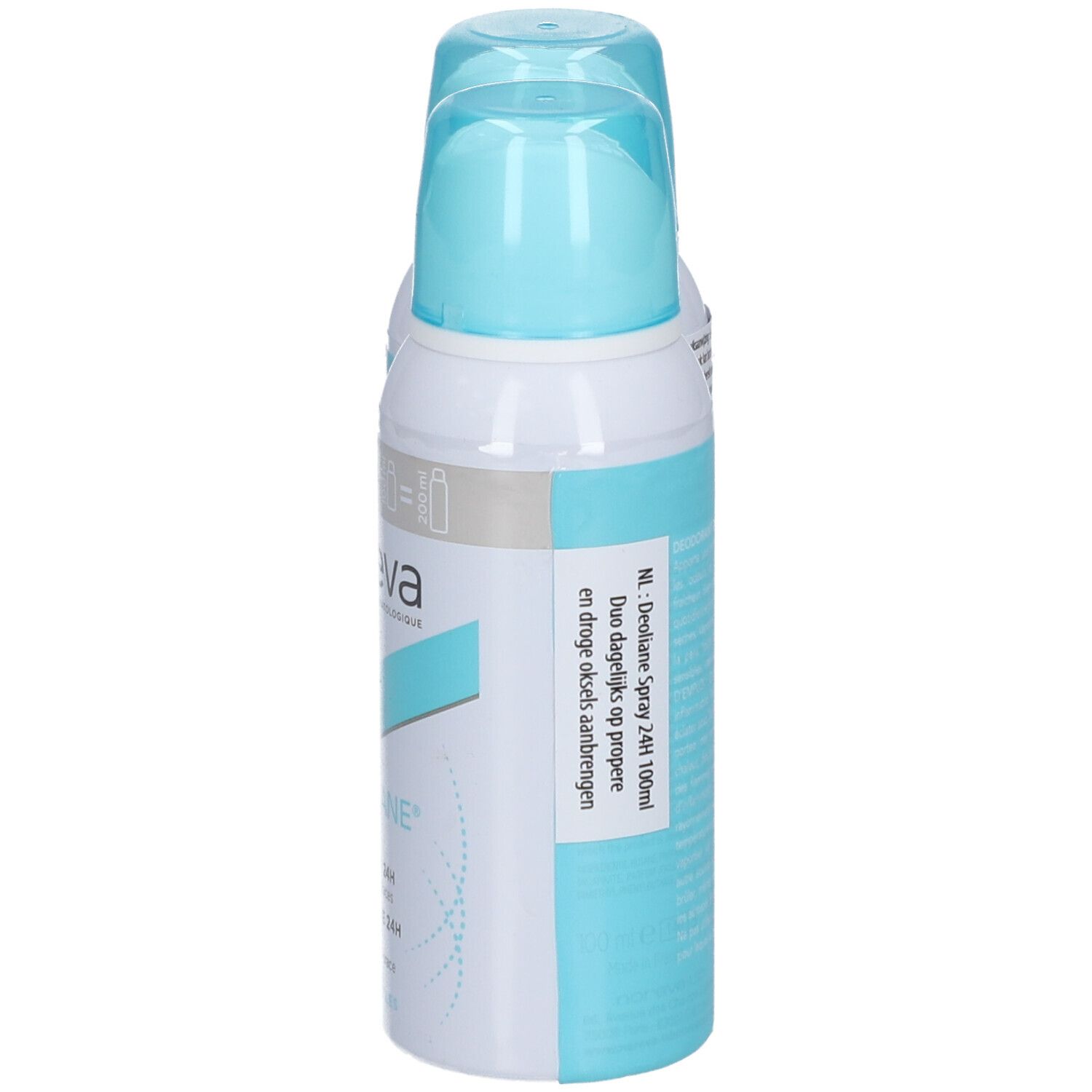 Seite eines Noreva Deoliane Deodorant Sprays mit niederländischen Produktinformationen.