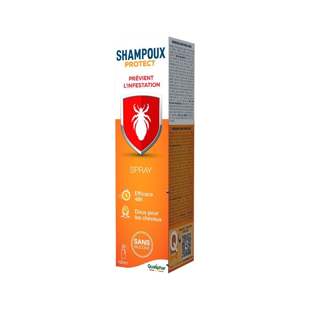 Emballage du produit. Design orange avec nom et logo du produit. Logo Qualiphar.