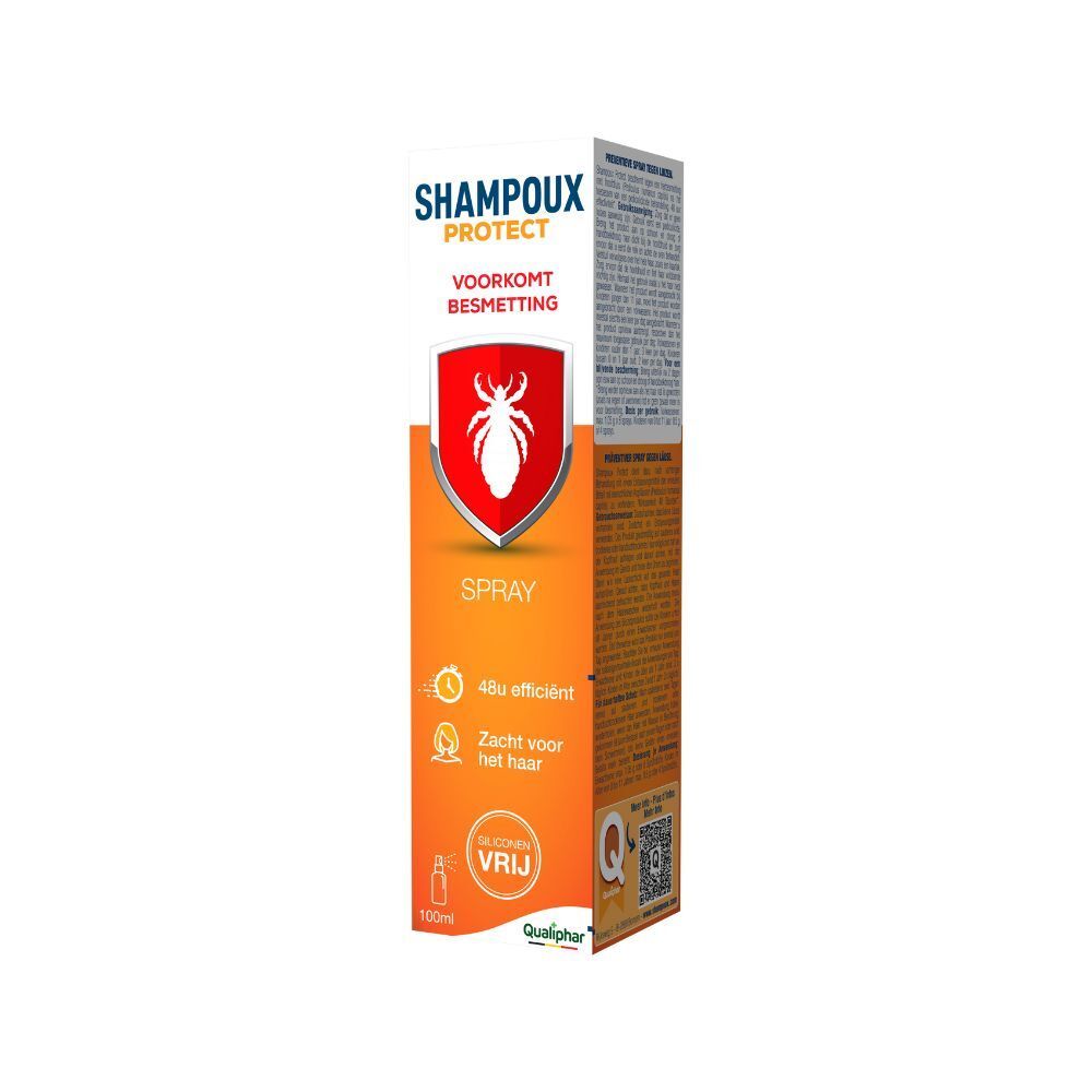 Productverpakking. Oranje ontwerp met productnaam en logo. Qualiphar-logo.