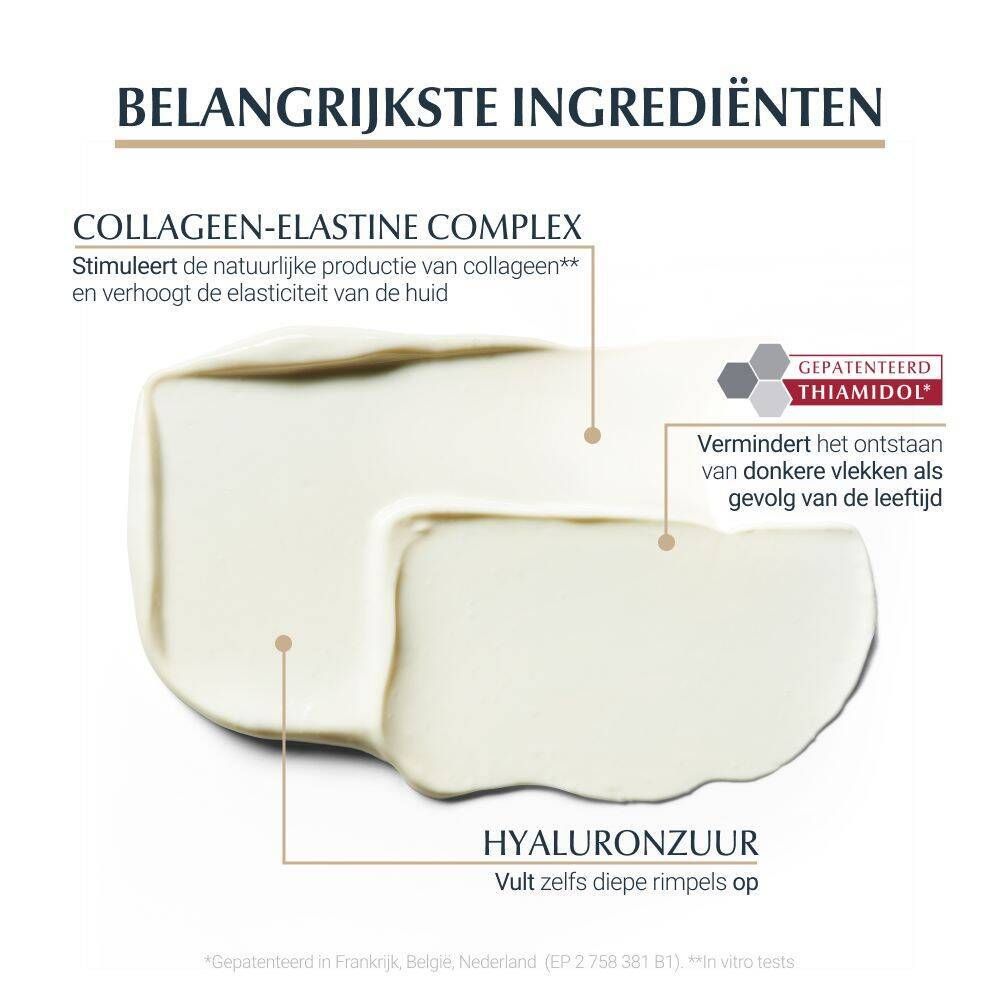 Crèmetextuur. Tekst: Collageen-elastinecomplex, hyaluronzuur, thiamidol.