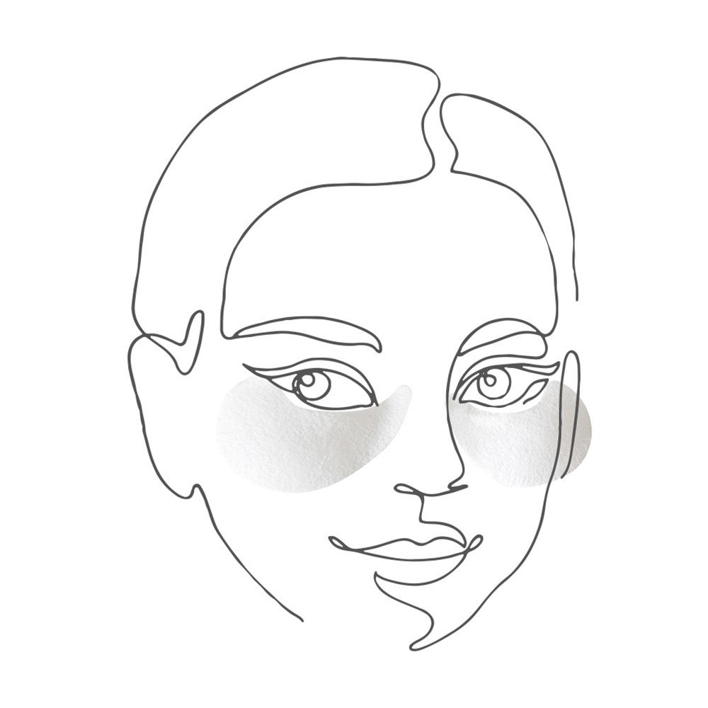 Lijntekening van een gezicht met oogmaskers onder de ogen.