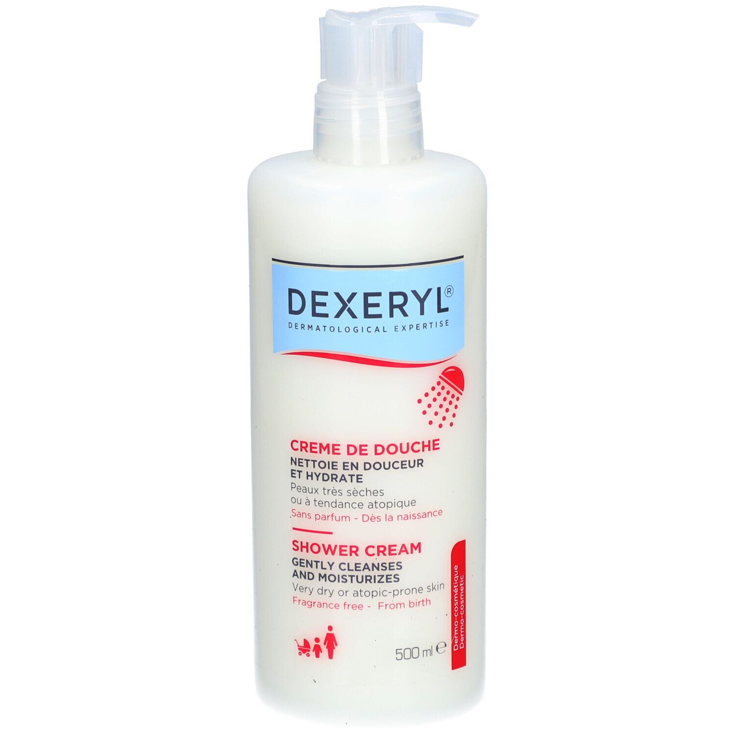 DEXERYL Duschcreme mit Spender, 500 ml. Für trockene, atopische Haut.