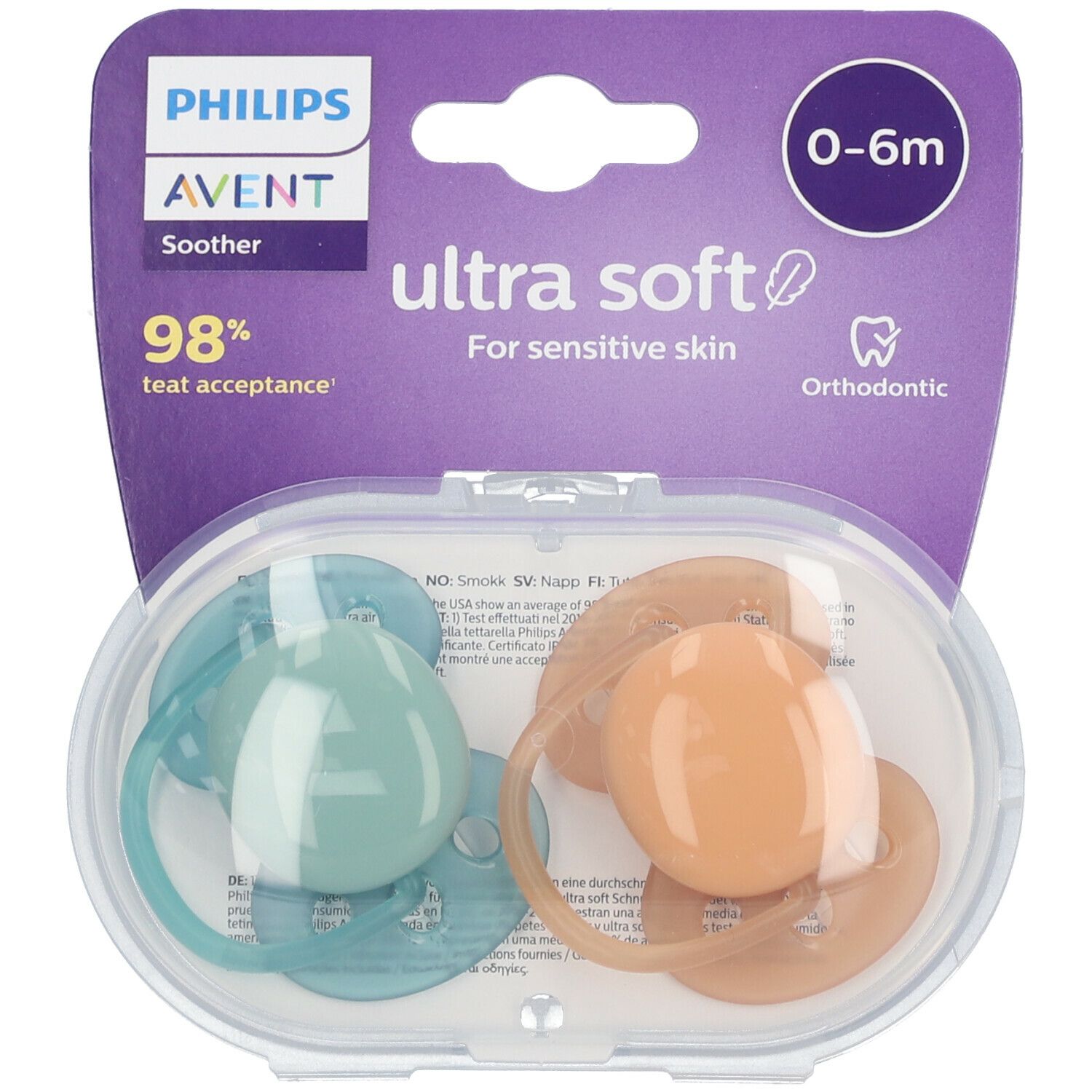 Avent Sucette ultra soft Vert - Orange 0-6 Mois (Couleur non sélectionnable)?