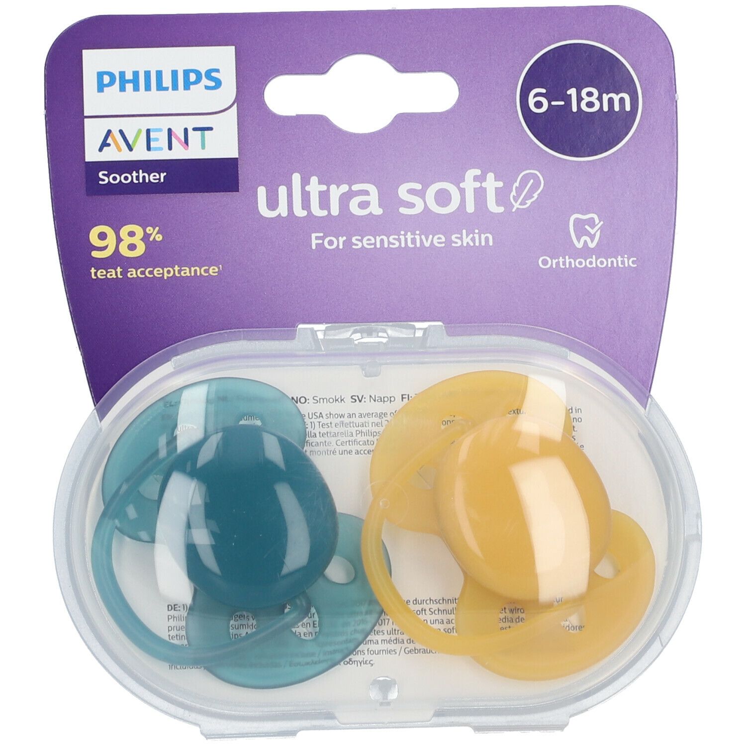 Philips Avent Ultra Soft Schnuller 6-18 Monate, petrol/ gelb