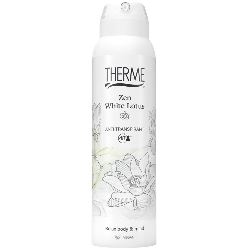 Witte deodorant THERME Zen White Lotus. Met sproeikop. 48H anti-transpirant. Vegan.