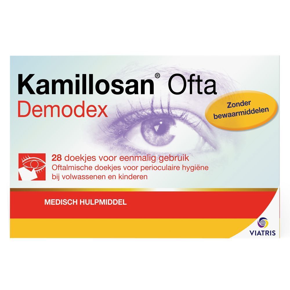 Boîte de Kamillosan® Ofta Demodex. 28 lingettes pour l'hygiène oculaire. Sans conservateurs.