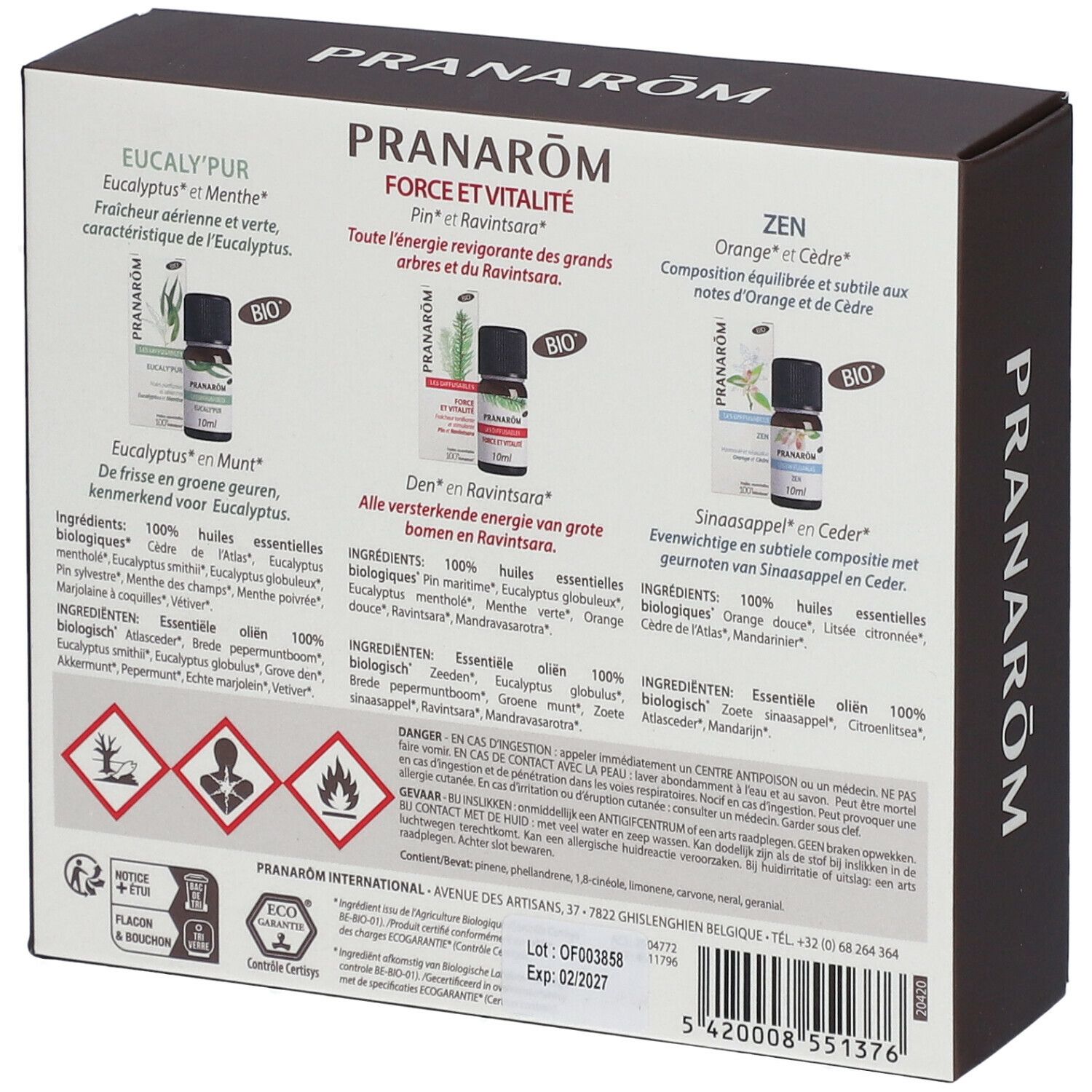 Dos de la boîte marron. Nom du produit, informations et avertissements. Texte : "Les Diffusables", "BIO", "100% biologiques".