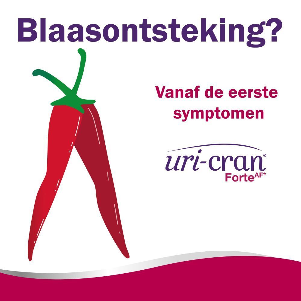 Illustration de jambes en forme de piments. Texte : Cystite ? Dès les premiers symptômes. Uri-Cran Forte.