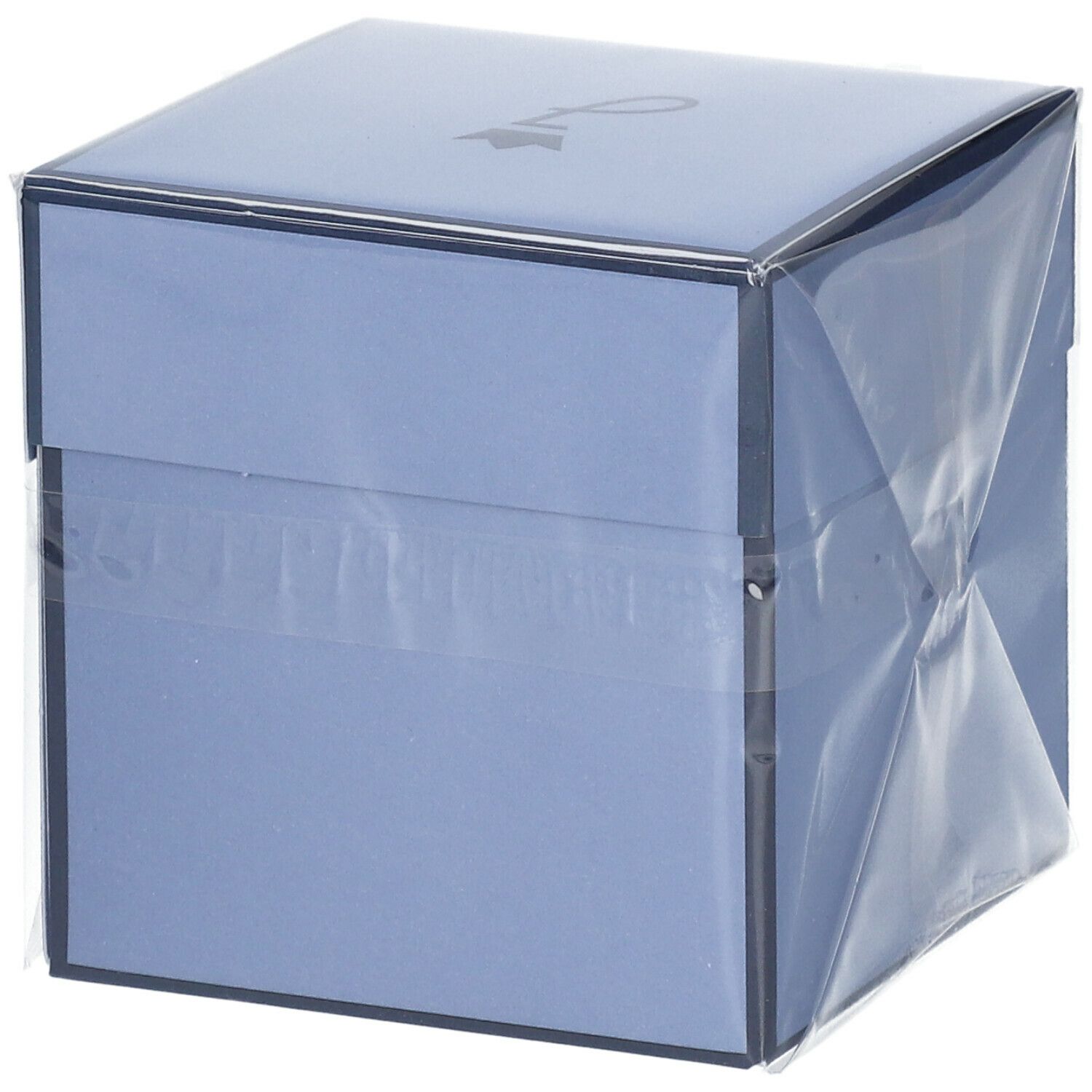 Boîte bleu clair, emballée dans du film plastique. Logo en haut. Aucune autre inscription visible.