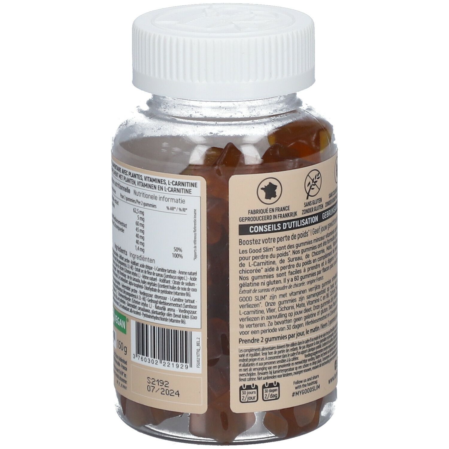 Dos du flacon Good Slim. Ingrédients, informations nutritionnelles, origine.
