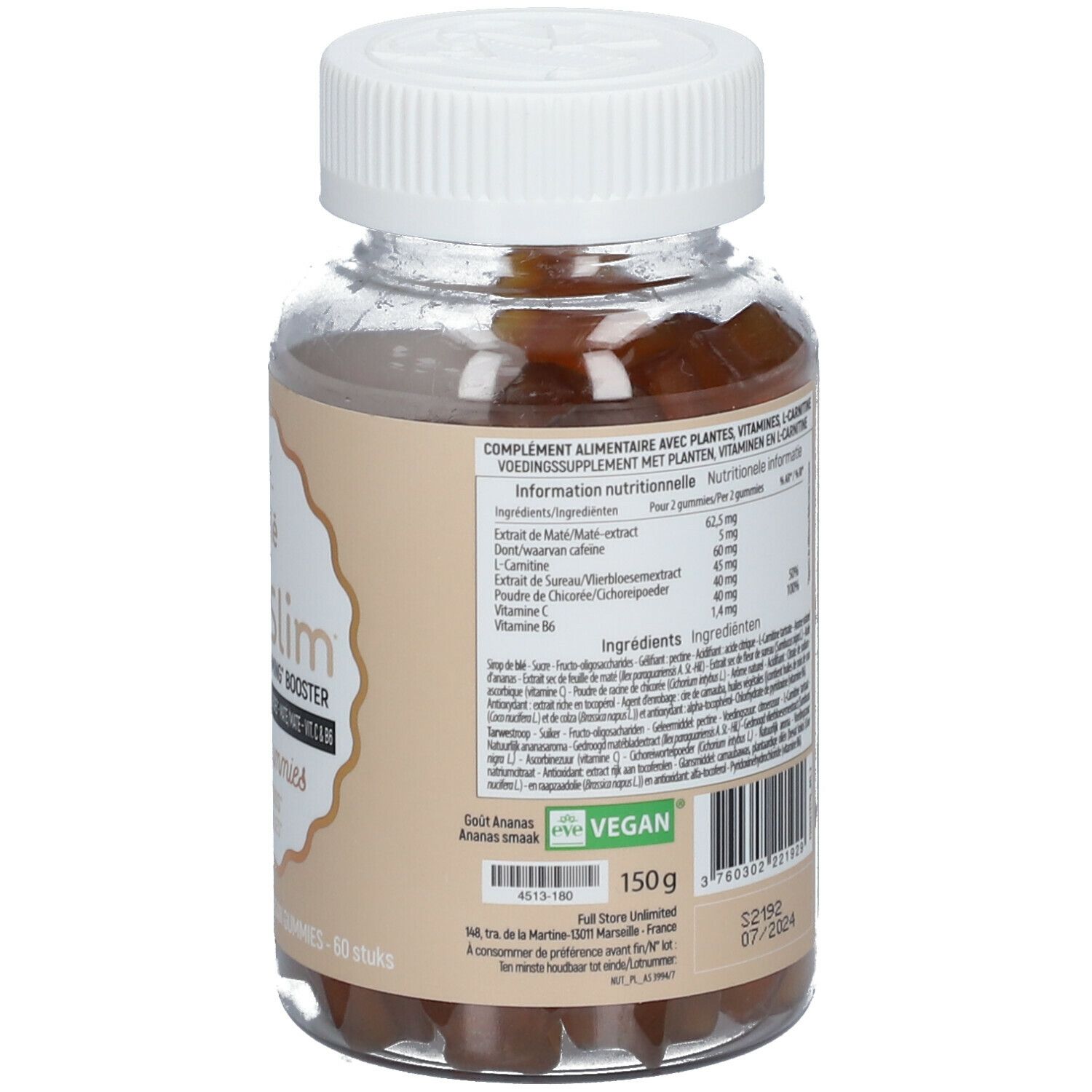 Dos du flacon Good Slim. Ingrédients, informations nutritionnelles, origine.