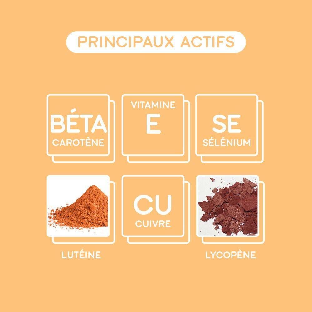 Produit avec texte et illustrations. Informations sur l'utilisation et les ingrédients.