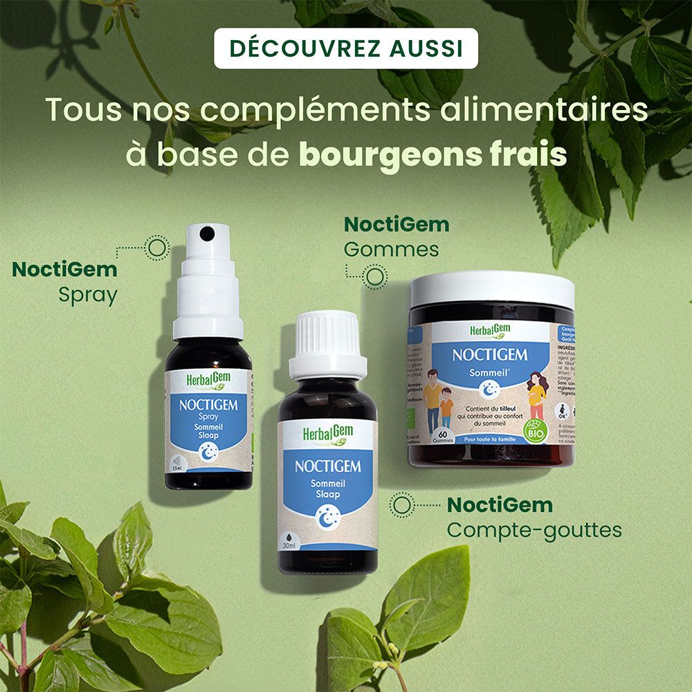 Productoverzicht. NOCTIGEM Spray, druppels en gummies. Op basis van verse knoppen.