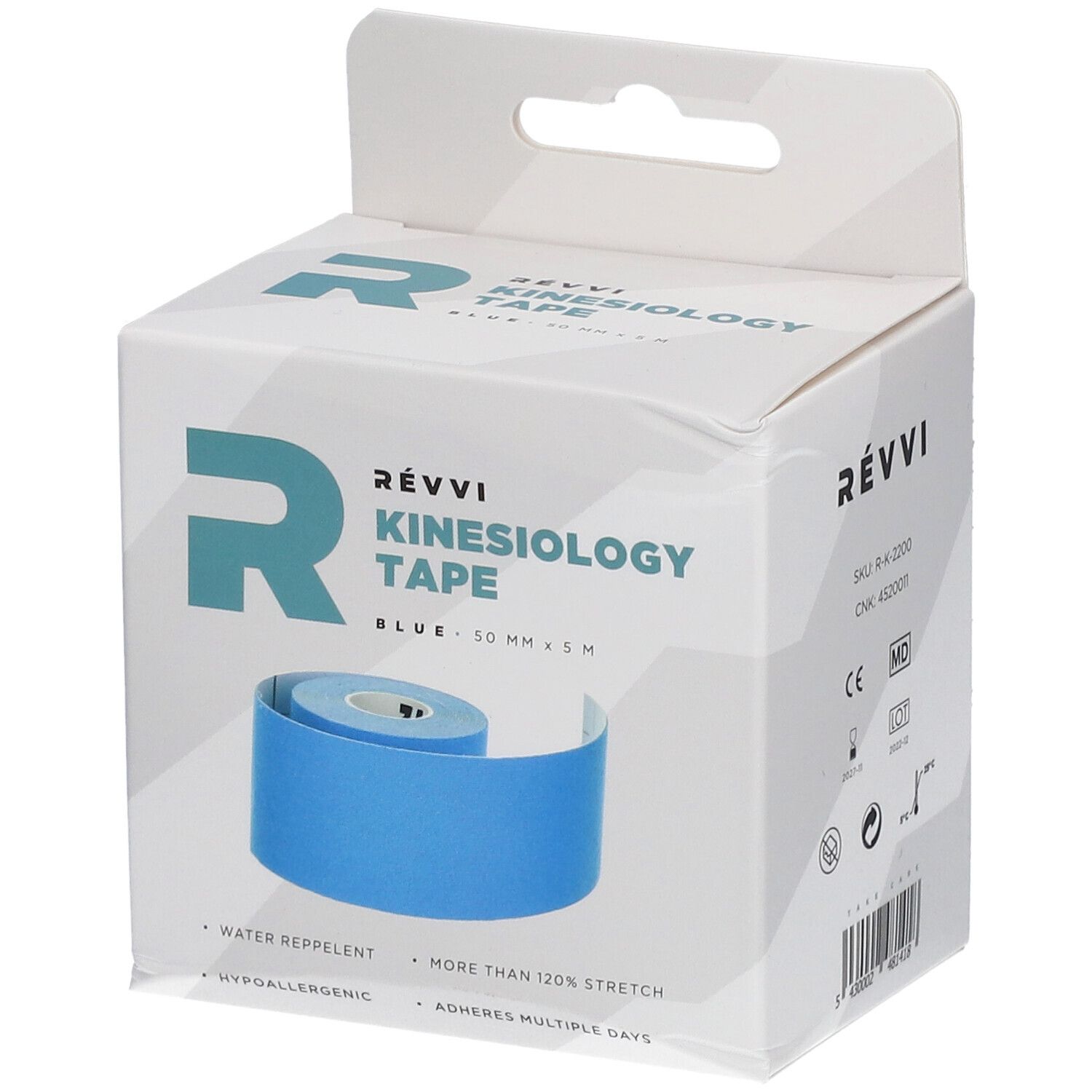 Révvi Kinesiology Tape Blauw 50 mm x 5 m 1 St Pleister