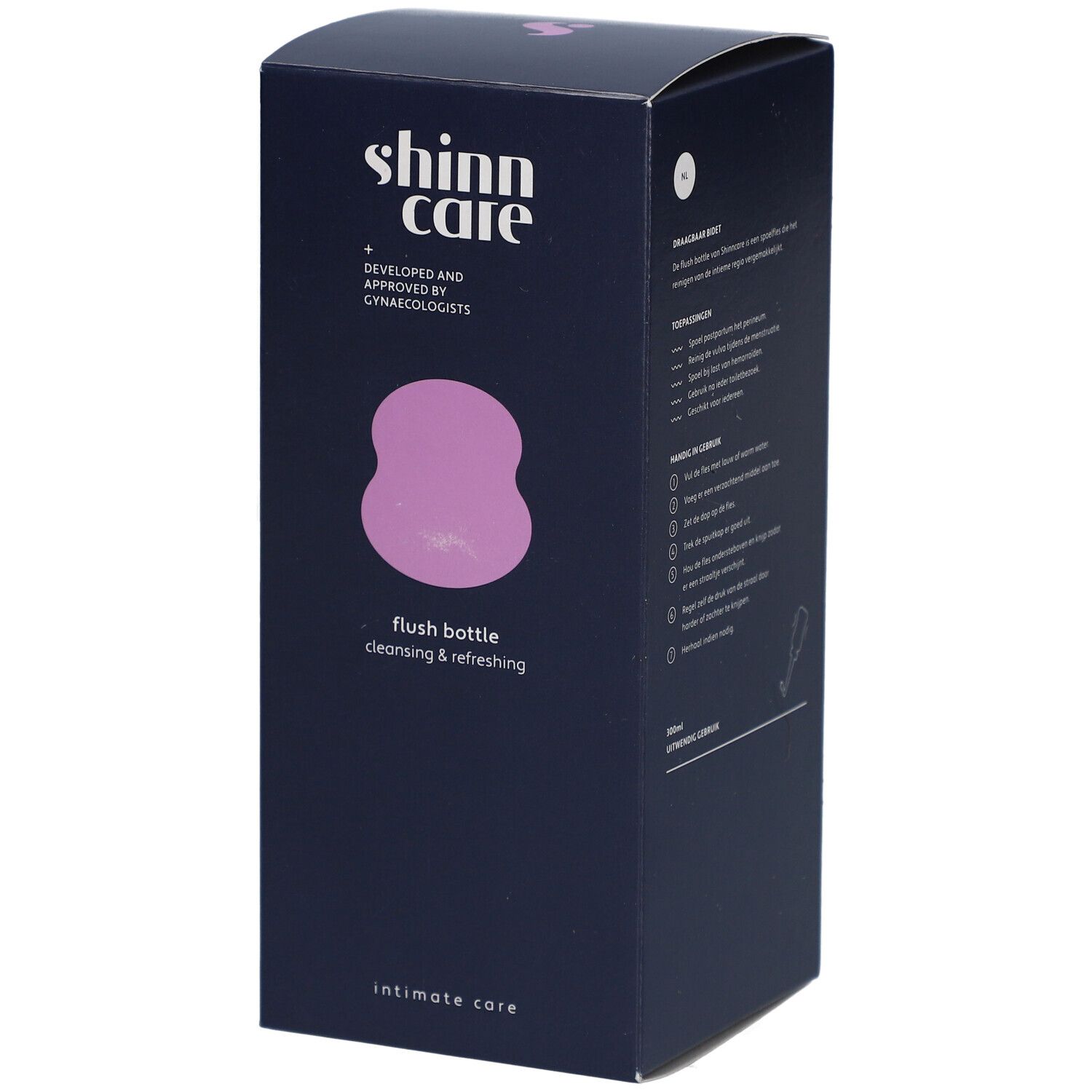 Donkerblauwe verpakking met productlogo en productnaam. Opschrift: Intimate Care.