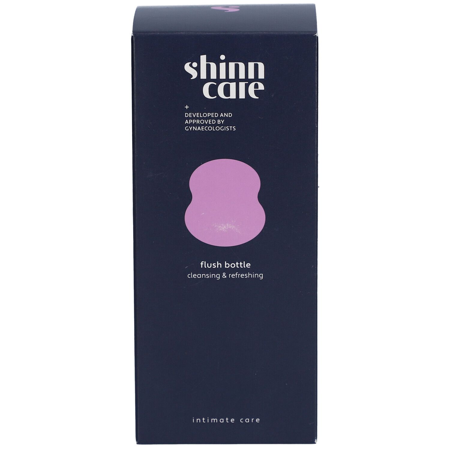 Donkerblauwe verpakking met productlogo en productnaam. Opschrift: Intimate Care.