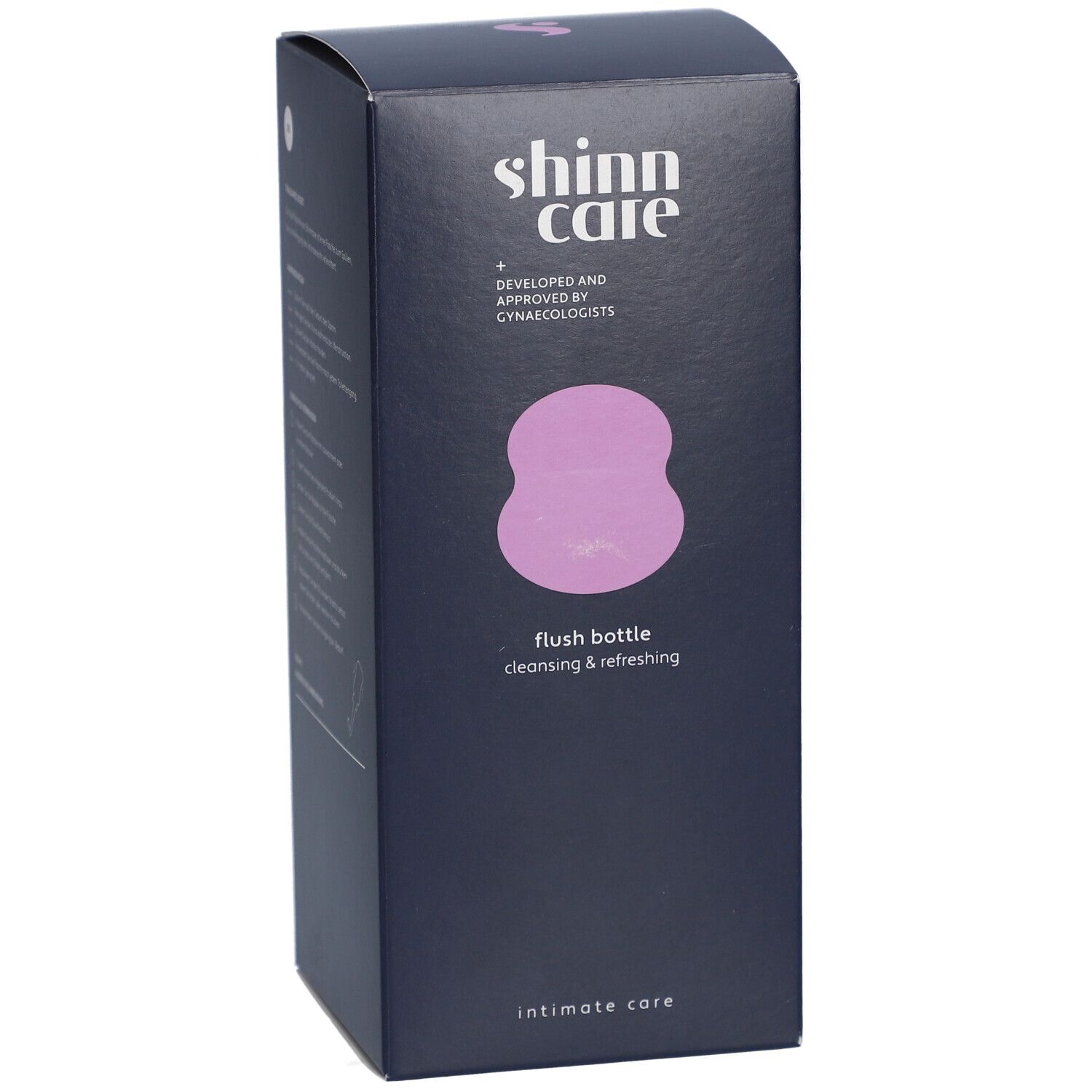 Donkerblauwe verpakking met productlogo en productnaam. Opschrift: Intimate Care.