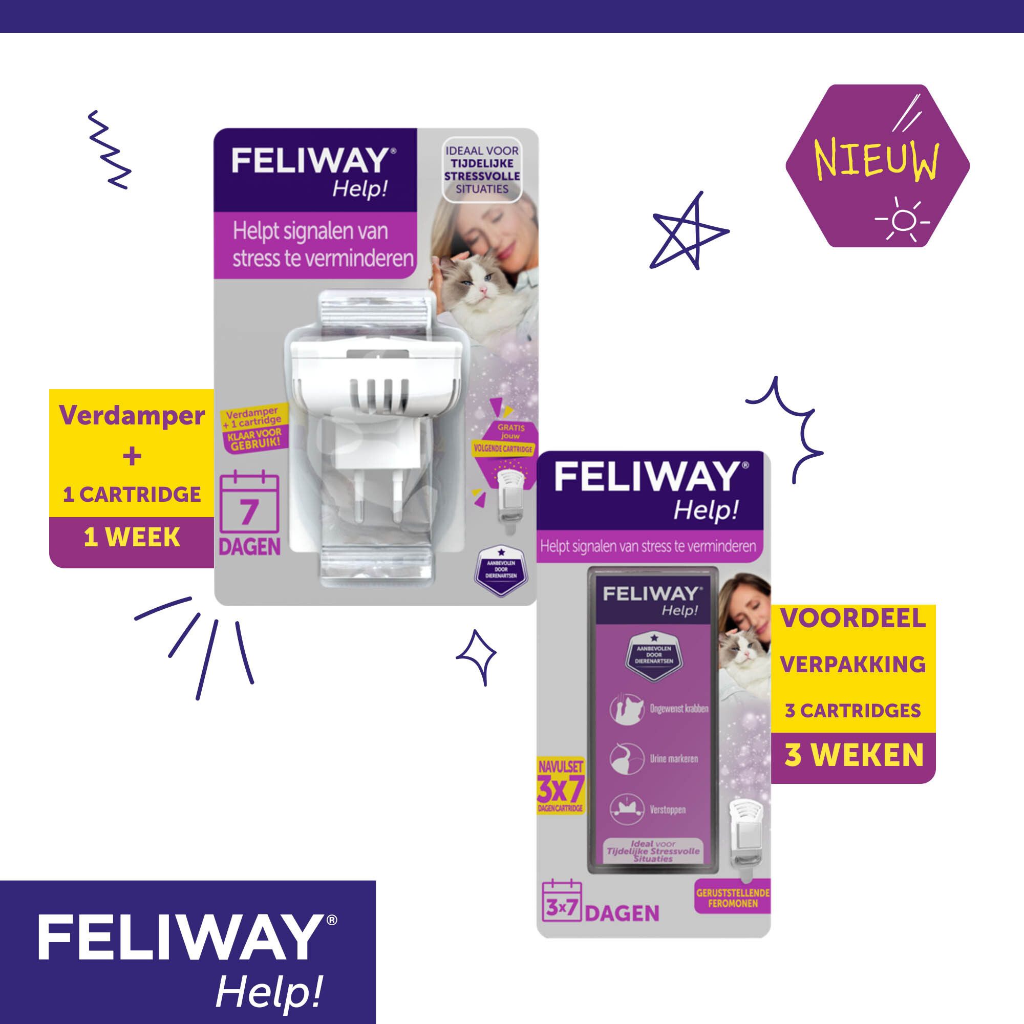 FELIWAY® Help! Gratis patroon op aanvraag. Product en stekker. Aanbieding voor 7 dagen.